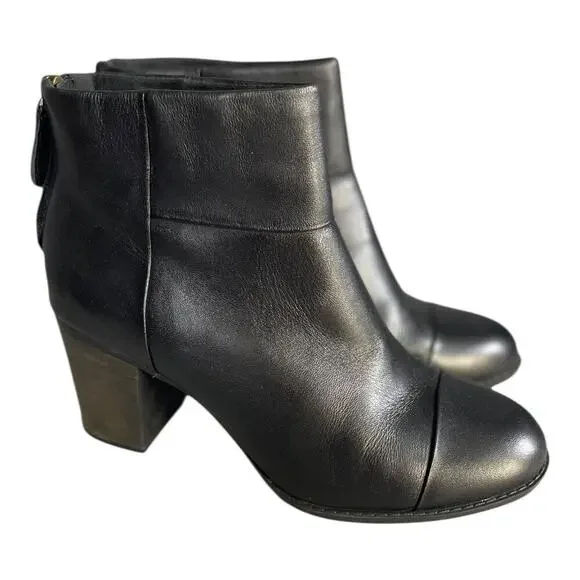Clarks Women’s Enfield Tess Black Leather Block Heel Ankle Boots Size-8.5Wide - Picture 1 of 9